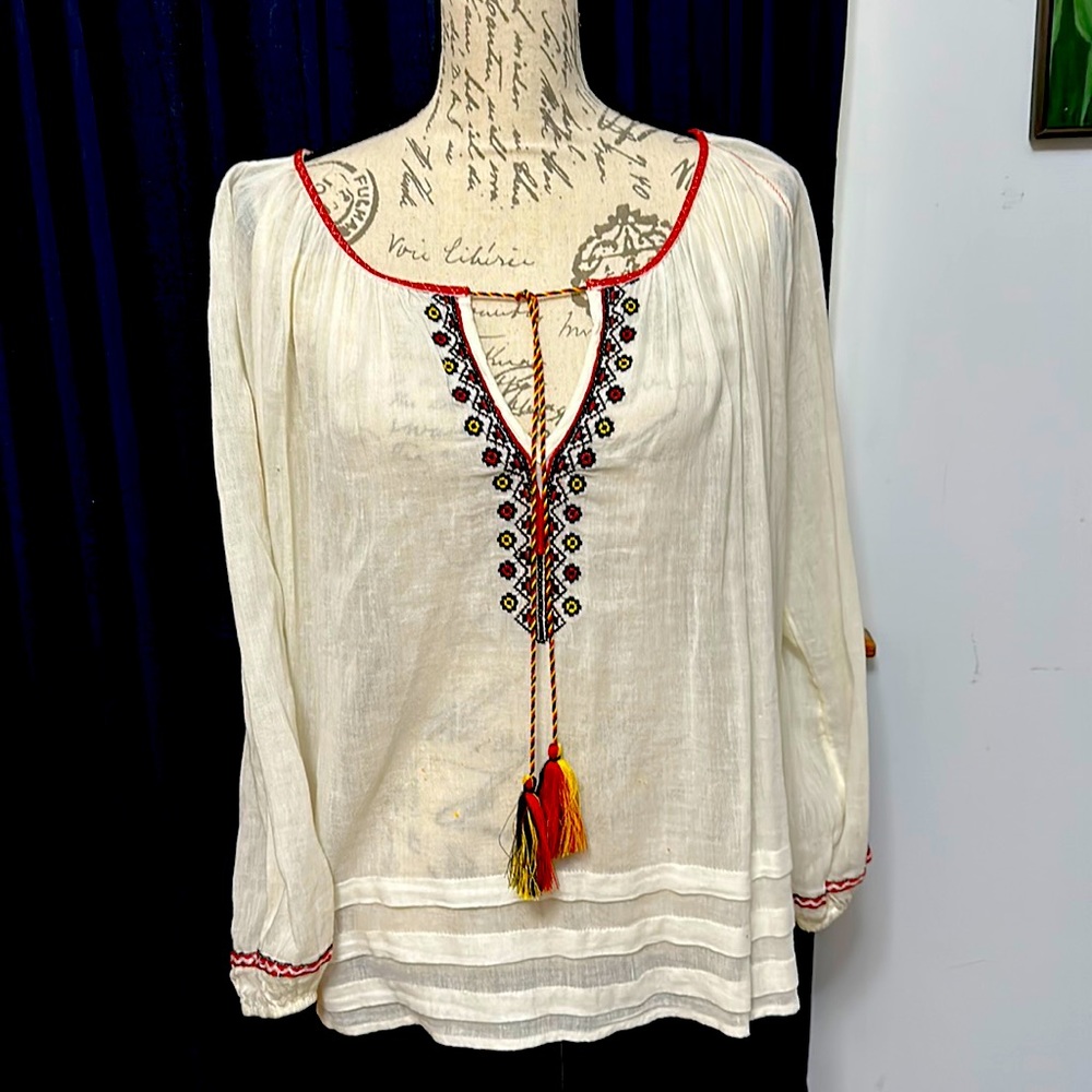Ralph Lauren Denim & Supply  Embroidered Tassel Tie Long Sleeve Size M